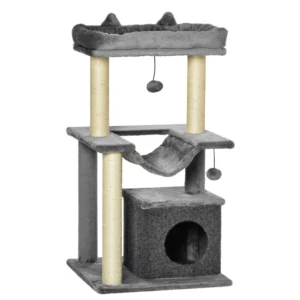 Cat Tree με Σιζάλ Σχοινί ξύσιμο Σπίτι Μαξιλάρι και αιώρα Λούτρινο και τσόχα κάλυμμα Γκρι 48 x 48 x 90 cm PawHut D30-491 - Image 8