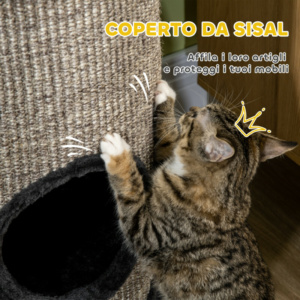 PawHut Τρίπατη Γατοκοιτίδα με Ξύστη Σίσαλ και Πελούτσα, Ø38x70cm, Γκρι D30-535V01GY - Image 5