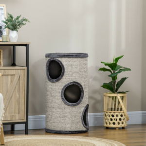 PawHut Τρίπατη Γατοκοιτίδα με Ξύστη Σίσαλ και Πελούτσα, Ø38x70cm, Γκρι D30-535V01GY - Image 6