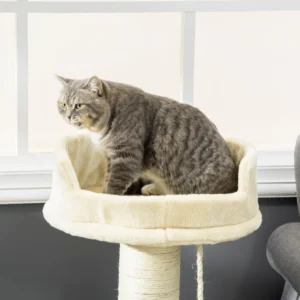 PawHut Scratching Tree for Cats με Κρεβάτι και βελούδινη μπάλα και κοντάρι σιζάλ 55x55x83cm Μπεζ D30-551V00BG - Image 5