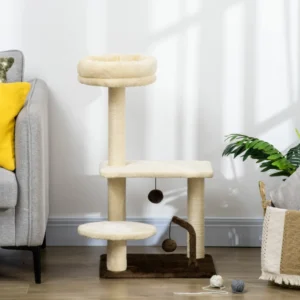 PawHut Cat Scratching Post με Sisal Post, Perch and Play Balls, Chipboard και βελούδινο, 44x38x74 cm D30-562V00BG - Image 6