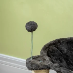 Ξύσιμο πόλος γάτας PawHut με βελούδινη αιώρα, Ξύλινη βάση με παιχνιδάκια και στύλους Sisal, 53,55x53,5x66cm, Γκρι D30-575V00CG - Image 6