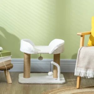 PawHut Tower for Cats max 5kg σε μοριοσανίδα με ξύσιμο στύλο και μπάλες παιχνιδιού, 48x38x42 cm, κίτρινο και λευκό D30-607V00WT - Image 5