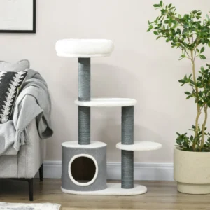 PawHut Cat Tree με κρεβάτι, σπίτι και στύλο, 55,5x30,5x98 cm, λευκό D30-621V00WT - Image 6