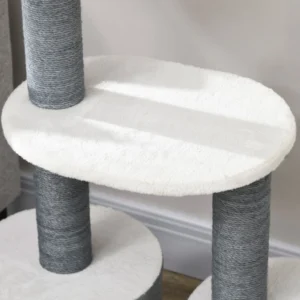 PawHut Cat Tree με κρεβάτι, σπίτι και στύλο, 55,5x30,5x98 cm, λευκό D30-621V00WT - Image 7