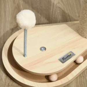 PawHut μοριοσανίδα και πόλος γρατσουνίσματος γάτας από γιούτα 4 κιλά το μέγιστο με μπάλες παιχνιδιού, 35x23x40 cm, χρώμα δρυός D30-658V00AK - Image 7