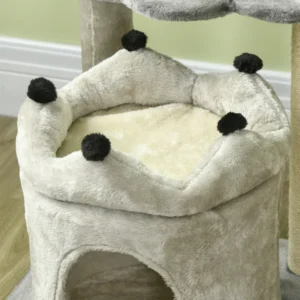 PawHut Scratching Tree για γάτες με σπίτι και κρεβάτι, βελούδινο και κάλυμμα παιχνιδιού, 48x48x86cm, γκρι D30-715V00GY - Image 6