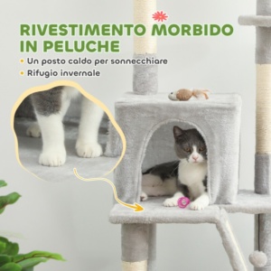 PawHut Οροφής Γατόδεντρο Ρυθμιζόμενου Ύψους 225-255 cm με Σπιτάκι και Αιώρα, Ανοιχτό Γκρι D30-911V00LG - Image 8