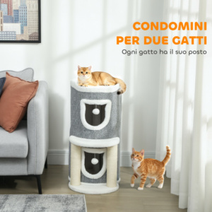 PawHut Ονυχοδρόμιο για Γάτες Ύψους 76 εκ. με Σπιτάκια, Κρεβατάκι, Μπάλες και Κολώνες από Σίζαλ, Γκρι D30-938V00GY - Image 4