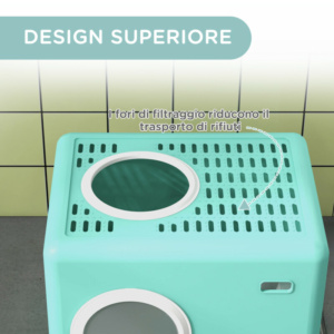 PawHut Λεκάνη απορριμμάτων για γάτες με καπάκι και σέσουλα, διπλή είσοδο και αφαιρούμενο δίσκο, 52x41x38.5 cm, πράσινο D31-084V00GN - Image 5
