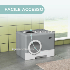 PawHut Λεκάνη για Γάτες με Καπάκι και Σπάτουλα, Διπλή Είσοδος και Αποσπώμενος Δίσκος, 52x41x38.5 εκ., Γκρι D31-084V00GY - Image 4