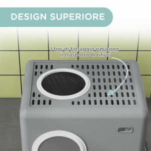 PawHut Λεκάνη για Γάτες με Καπάκι και Σπάτουλα, Διπλή Είσοδος και Αποσπώμενος Δίσκος, 52x41x38.5 εκ., Γκρι D31-084V00GY - Image 5