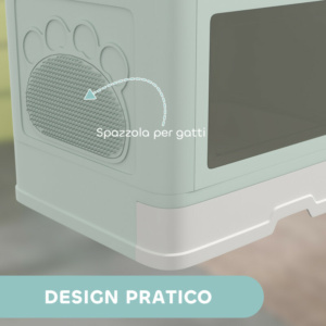 PawHut Κλειστή Λεκάνη Απορριμάτων για Γάτες με Καπάκι και Διπλή Είσοδο, Αποσπώμενο Συρτάρι, Φτυάρι και Βούρτσα, Πράσινη D31-085V00GN - Image 5