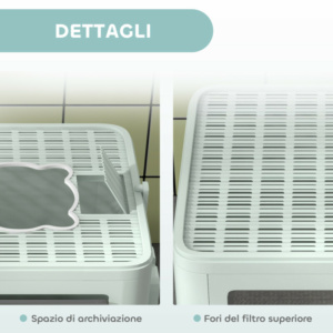 PawHut Κλειστή Λεκάνη Απορριμάτων για Γάτες με Καπάκι και Διπλή Είσοδο, Αποσπώμενο Συρτάρι, Φτυάρι και Βούρτσα, Πράσινη D31-085V00GN - Image 6