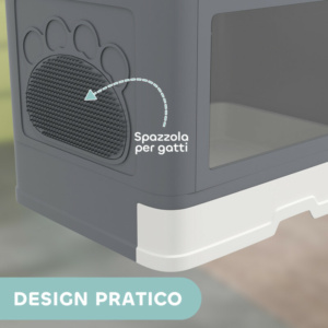 PawHut Κλειστή Λεκάνη Υγιεινής για Γάτες με Καπάκι και Διπλή Είσοδο, Αποσπώμενο Συρτάρι, Σπάτουλα και Βούρτσα, Γκρι D31-085V00GY - Image 5