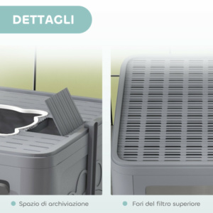 PawHut Κλειστή Λεκάνη Υγιεινής για Γάτες με Καπάκι και Διπλή Είσοδο, Αποσπώμενο Συρτάρι, Σπάτουλα και Βούρτσα, Γκρι D31-085V00GY - Image 6