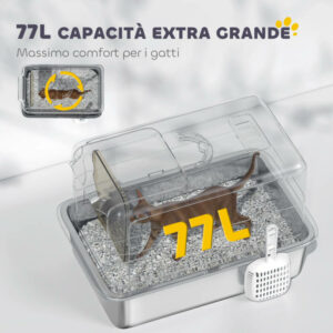 PawHut Κλειστή Άμμος Γάτας με Ατσάλινο Δίσκο, Φτυαράκι και Φιλτράρισμα, PP, 40.5x60.5x41.5 cm, Λευκό και Ασημί D31-103V00WT - Image 6