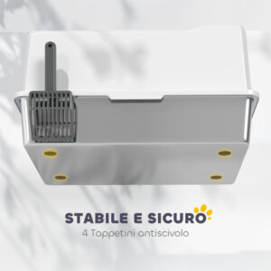 PawHut Αδιάβροχη Λεκάνη Γάτας με Ανυψωμένα Πλευρικά Τοιχώματα, Δίσκο και Φτυάρι, 71x50.8x35.5 cm, Λευκή D31-126V00WT - Image 6