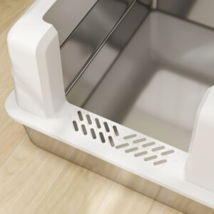 PawHut Αδιάβροχη Λεκάνη Γάτας με Ανυψωμένα Πλευρικά Τοιχώματα, Δίσκο και Φτυάρι, 71x50.8x35.5 cm, Λευκή D31-126V00WT - Image 8