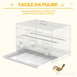 PawHut Μεταλλικό Κλουβί Πουλιών με Πέρκες, Μπολ για Φαγητό και Λαβή, 60x41x41cm - Λευκό D51-025 - Image 4