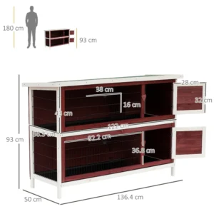 Ξύλινο Κλουβί Κουνελιών με 2 Ορόφους 136.4 x 50 x 93 cm PawHut D51-087 - Image 2