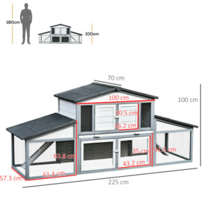 PawHut Υπαίθριο Ξύλινο Κλουβί Κουνελιών για 2-3 Κουνέλια ή Τρωκτικά Λευκό D51-093GY - Image 2