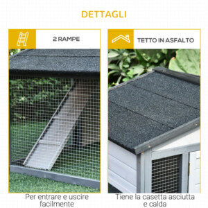 PawHut Υπαίθριο Ξύλινο Κλουβί Κουνελιών για 2-3 Κουνέλια ή Τρωκτικά Λευκό D51-093GY - Image 6