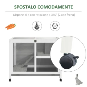 Ξύλινο Τροχήλατο Κλουβί Κουνελιών με 2 Επίπεδα 91.5 x 53.3 x 73 cm PawHut D51-124GY - Image 4