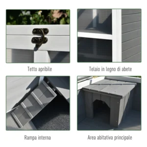 Ξύλινο Τροχήλατο Κλουβί Κουνελιών με 2 Επίπεδα 91.5 x 53.3 x 73 cm PawHut D51-124GY - Image 5