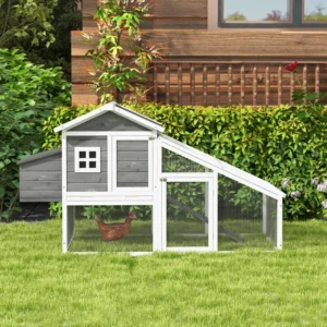 PawHut Κλουβί για κοτόπουλα ή πάπιες, Προκατασκευασμένο Ξύλινο κοτέτσι με αδιάβροχη οροφή, 178x95x100 cm, γκρι D51-135V00GY - Image 6