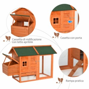 PawHut Προκατασκευασμένο ξύλινο κοτέτσι με φωλιά για εκκόλαψη και μικρό σπίτι με αφαιρούμενο δίσκο D51-143 - Image 3