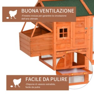 PawHut Προκατασκευασμένο ξύλινο κοτέτσι με φωλιά για εκκόλαψη και μικρό σπίτι με αφαιρούμενο δίσκο D51-143 - Image 4