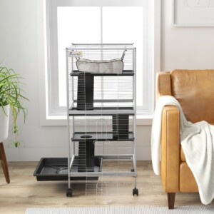 PawHut Κλουβί για Ινδικά Χοιρίδια και Τσιντσιλά από Ατσάλι με 3 Επίπεδα, Ρόδες και Αποσπώμενο Δίσκο, Ανοιχτό Γκρι D51-153V00LG - Image 8