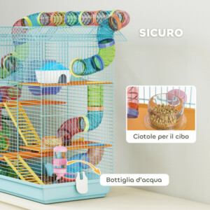 PawHut Πενταώροφο Κλουβί Χάμστερ με Χρωματιστούς Σωλήνες, Τροχό & Αξεσουάρ, 47x30x59 cm, Γαλάζιο D51-162V00LB - Image 4