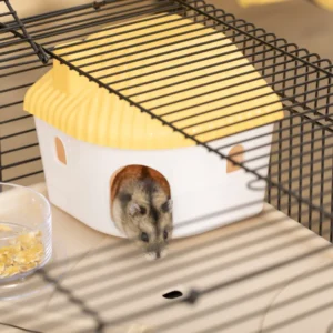 PawHut Πολυεπίπεδο κλουβί χάμστερ με σπίτι, τροφοδοτικό και μπολ, τούνελ και τροχό, μικρό κλουβί τρωκτικών με 4 ρόδες - Μαύρο D51-245V02 - Image 7