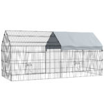 PawHut Εξωτερικό και Εσωτερικό Κλουβί Κουνελιών σε Σχήμα Σπιτιού με Σκεπή