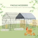 PawHut Εξωτερικό και Εσωτερικό Κλουβί Κουνελιών σε Σχήμα Σπιτιού με Σκεπή, 220x85x103cm, Ασημί D51-395V01SR - Image 3