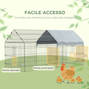 PawHut Εξωτερικό και Εσωτερικό Κλουβί Κουνελιών σε Σχήμα Σπιτιού με Σκεπή, 220x85x103cm, Ασημί D51-395V01SR - Image 3