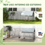 PawHut Εξωτερικό και Εσωτερικό Κλουβί Κουνελιών σε Σχήμα Σπιτιού με Σκεπή, 220x85x103cm, Ασημί D51-395V01SR - Image 4