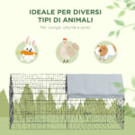 PawHut Εξωτερικό και Εσωτερικό Κλουβί Κουνελιών σε Σχήμα Σπιτιού με Σκεπή, 220x85x103cm, Ασημί D51-395V01SR - Image 5