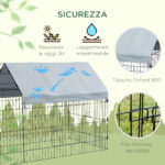 PawHut Εξωτερικό και Εσωτερικό Κλουβί Κουνελιών σε Σχήμα Σπιτιού με Σκεπή, 220x85x103cm, Ασημί D51-395V01SR - Image 7