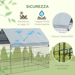 PawHut Εξωτερικό και Εσωτερικό Κλουβί Κουνελιών σε Σχήμα Σπιτιού με Σκεπή, 220x85x103cm, Ασημί D51-395V01SR - Image 7