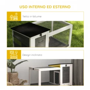 PawHut Εξωτερικό Κλουβί Κουνελιών με Ρόδες και Αποσπώμενο Δίσκο, από Ξύλο Έλατου και Ατσάλι, 91x51x66 εκ., Πολύχρωμο D51-473V00GY - Image 6