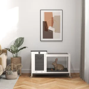 PawHut Εξωτερικό Κλουβί Κουνελιών με Ρόδες και Αποσπώμενο Δίσκο, από Ξύλο Έλατου και Ατσάλι, 91x51x66 εκ., Πολύχρωμο D51-473V00GY - Image 7