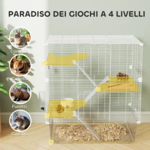 PawHut Πολυεπίπεδο Κλουβί Τρωκτικών 73x47x80 εκ, Λευκό D51-490V00WT - Image 3