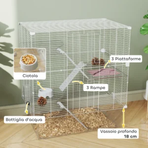 PawHut Πολυεπίπεδο Κλουβί Τρωκτικών 73x47x80 εκ, Λευκό D51-490V00WT - Image 4