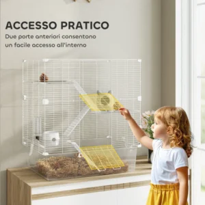 PawHut Πολυεπίπεδο Κλουβί Τρωκτικών 73x47x80 εκ, Λευκό D51-490V00WT - Image 5