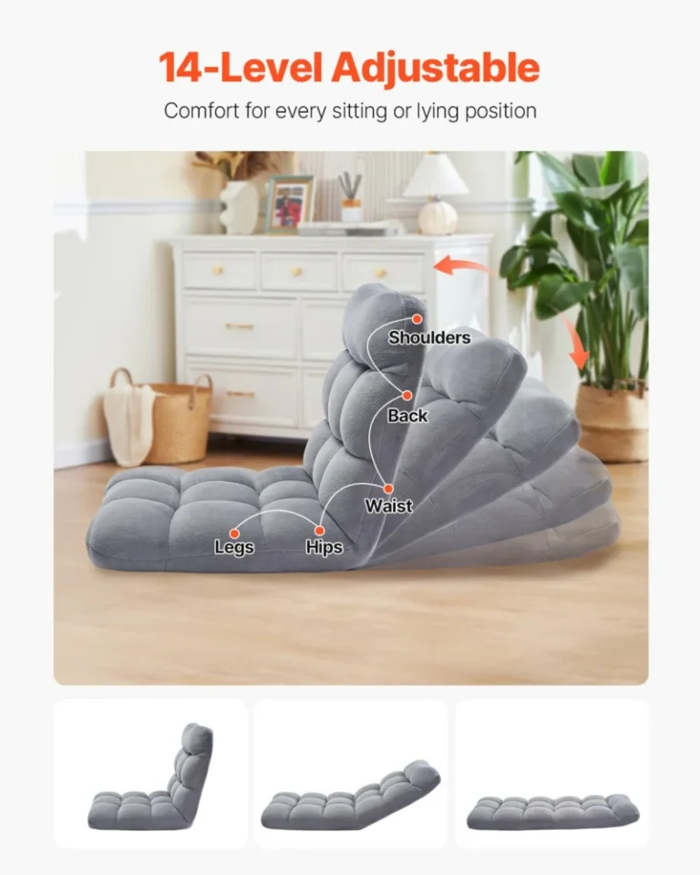 Πολυθρόνα Δαπέδου με Στήριξη Πλάτης και 14 Ρυθμιζόμενες Θέσεις 103 x 57 x 15 cm Γκρι DBYWFSCGK000ORDFAV0 Vevor - Image 2