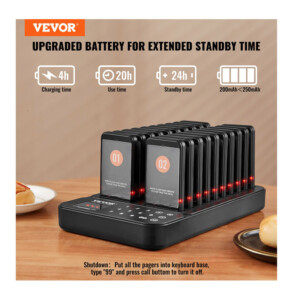 Ασύρματο Σύστημα Ειδοποίησης Έτοιμης Παραγγελίας Πελατών για Εστιατόρια με 998 Κανάλια και 20 Συσκευές VEVOR DCPQCQDRCPFX0K4QAV2 - Image 3