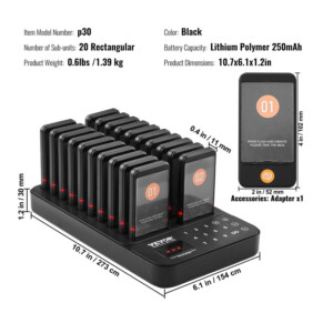 Ασύρματο Σύστημα Ειδοποίησης Έτοιμης Παραγγελίας Πελατών για Εστιατόρια με 998 Κανάλια και 20 Συσκευές VEVOR DCPQCQDRCPFX0K4QAV2 - Image 7